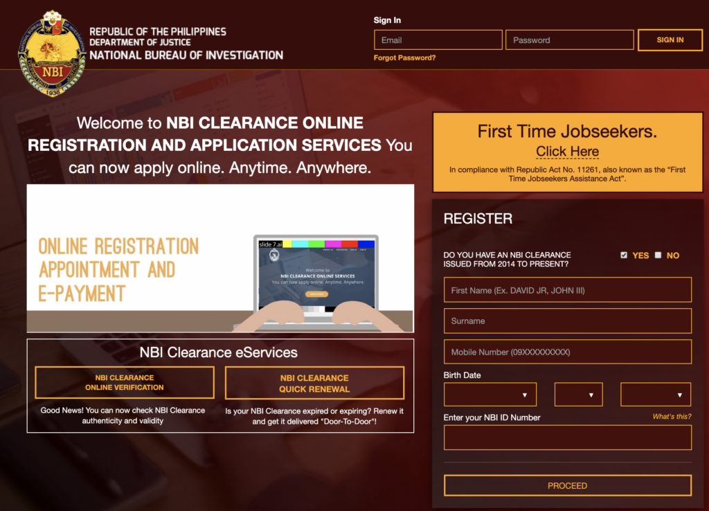 online appointment of NBI clearance